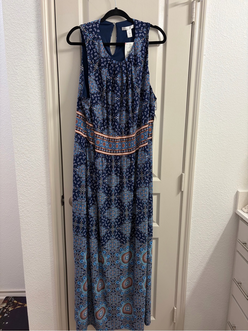 London Times Navy and Blue Paisley-Print Maxi Dress
